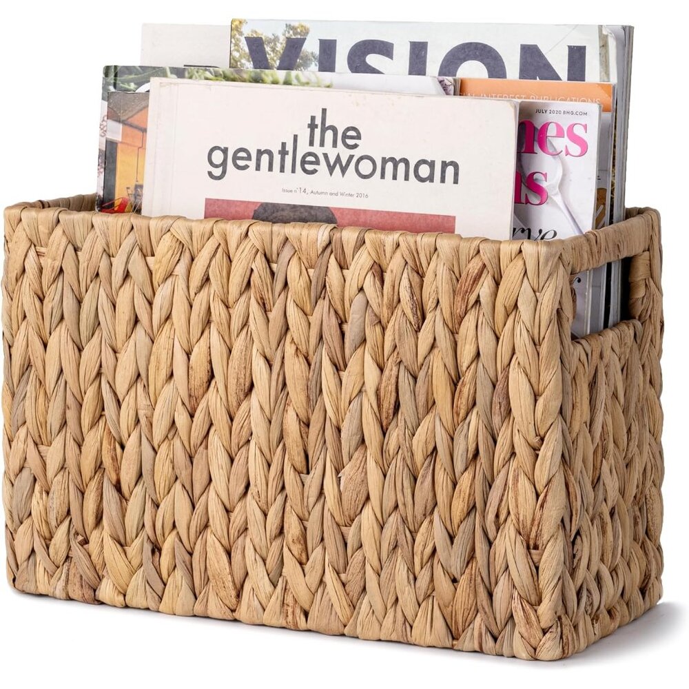Hand-Woven Magazine Holder, Magazine Wicker Basket for Bathroom, Office, Rattan